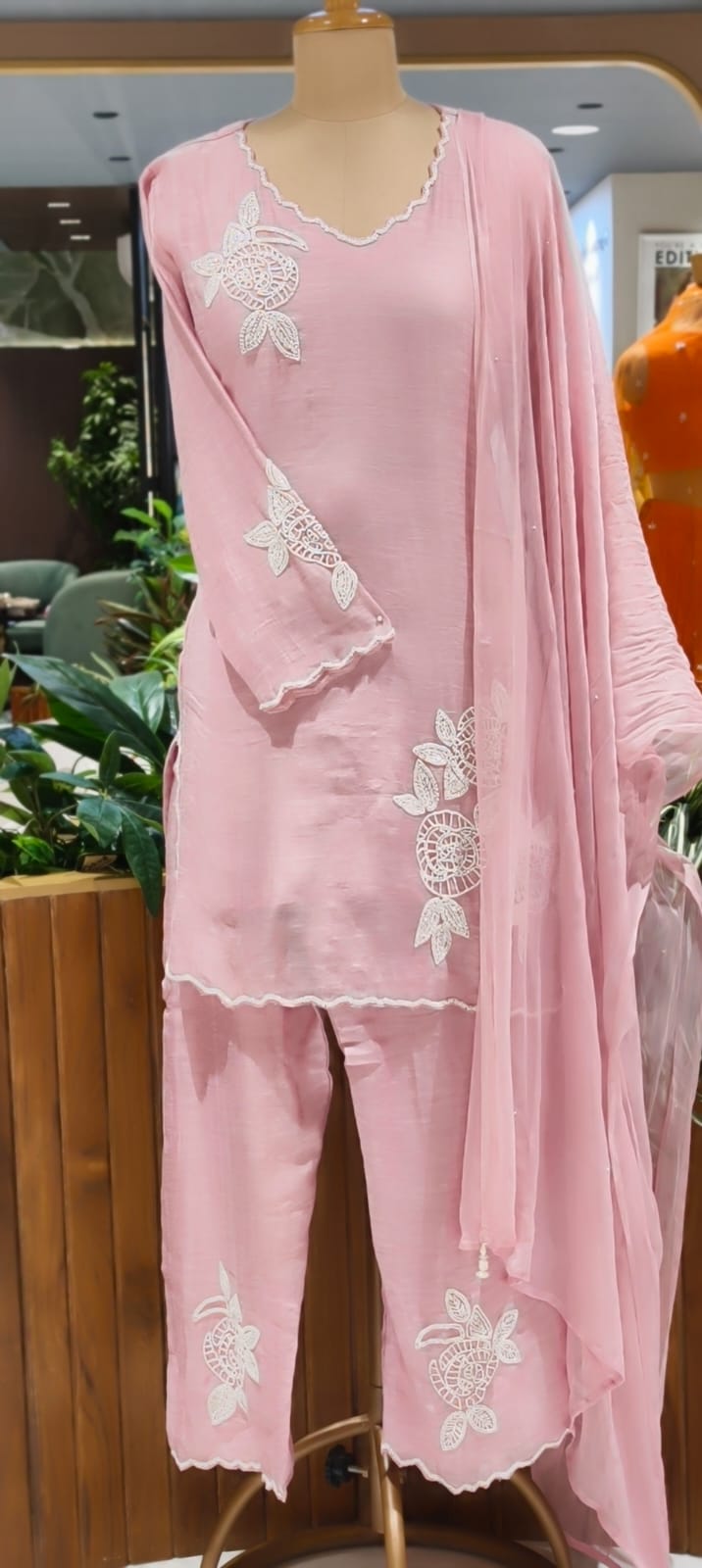 Elegant Tiny Cut-Dana Embellished Banarasi Mul Chanderi Full Suit Set With Dupatta