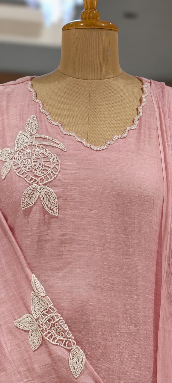 Elegant Tiny Cut-Dana Embellished Banarasi Mul Chanderi Full Suit Set With Dupatta