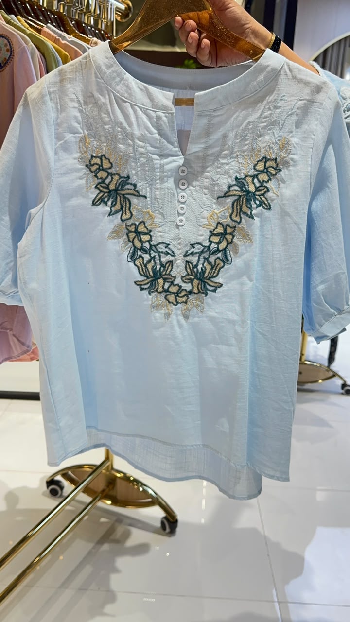 Pinkish Pallete Tone Floral Embroidered Casual Western Top- 15135