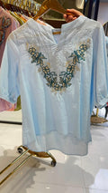 Pinkish Pallete Tone Floral Embroidered Casual Western Top- 15135