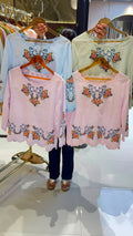 Abstract Floral Prints Cutwork Comfy Imported Casual Top- 15145