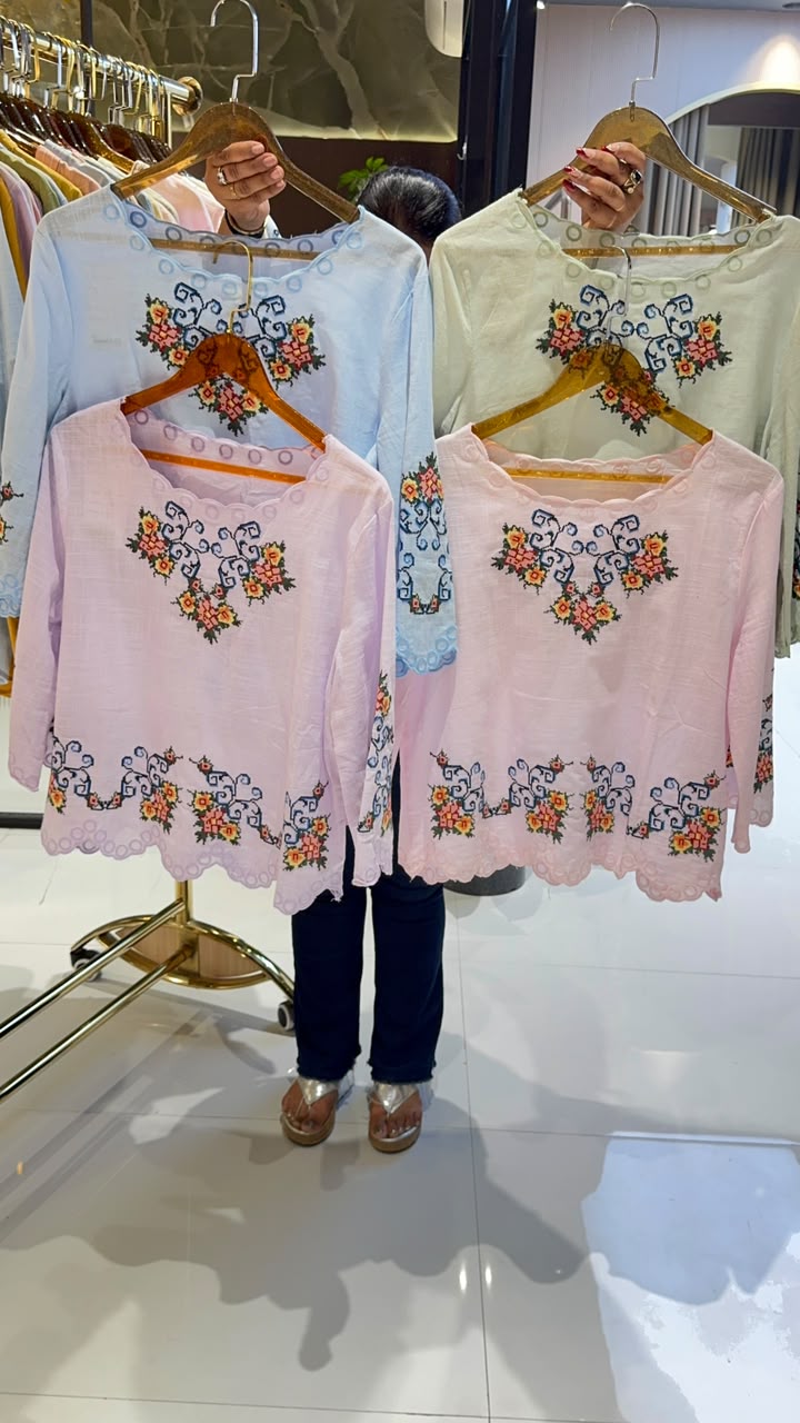 Abstract Floral Prints Cutwork Comfy Imported Casual Top- 15145