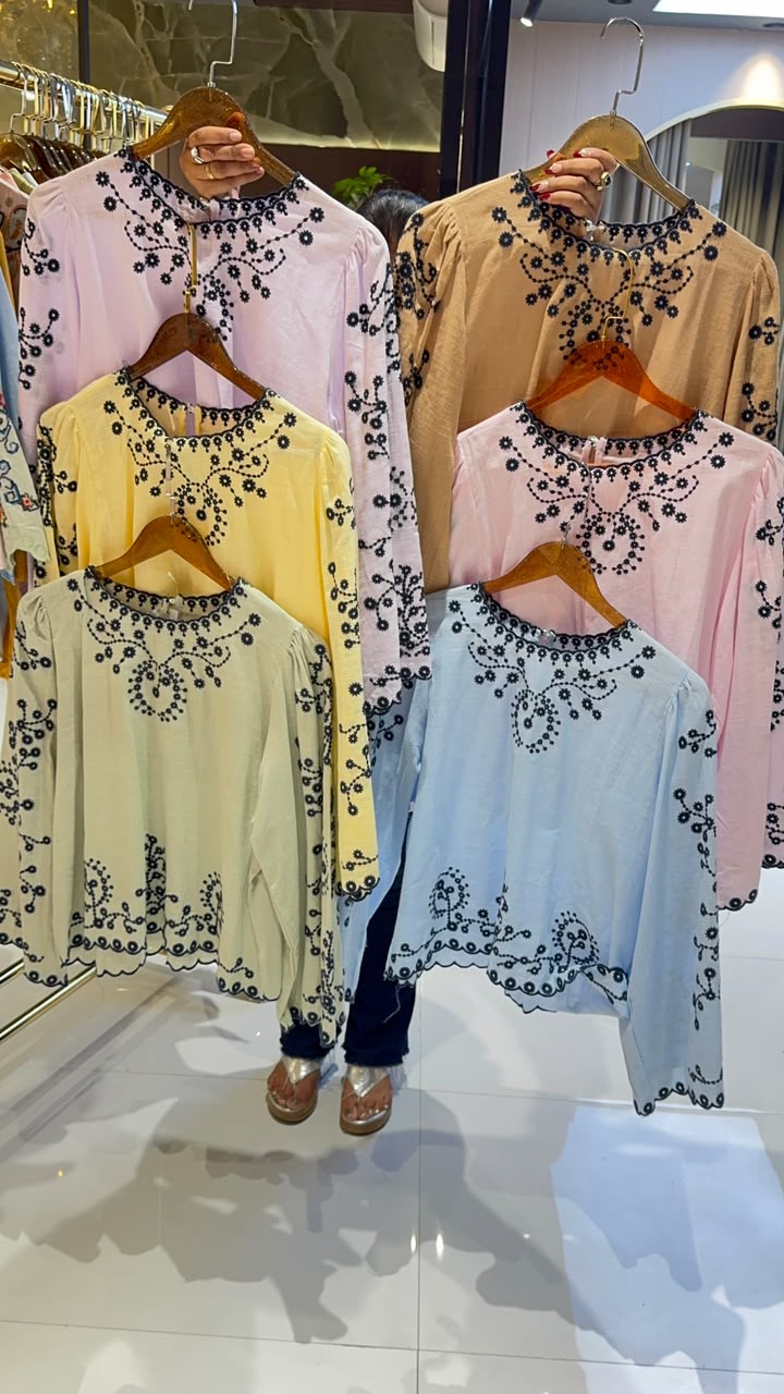 Tiny Bud Embroidery Chinese Style Casual Western Top- 15145