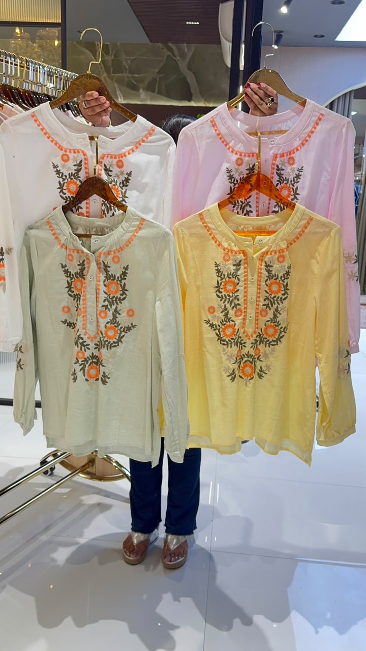 Premium Embroidered Cotton Summer Imported Western Casual Top- 15145