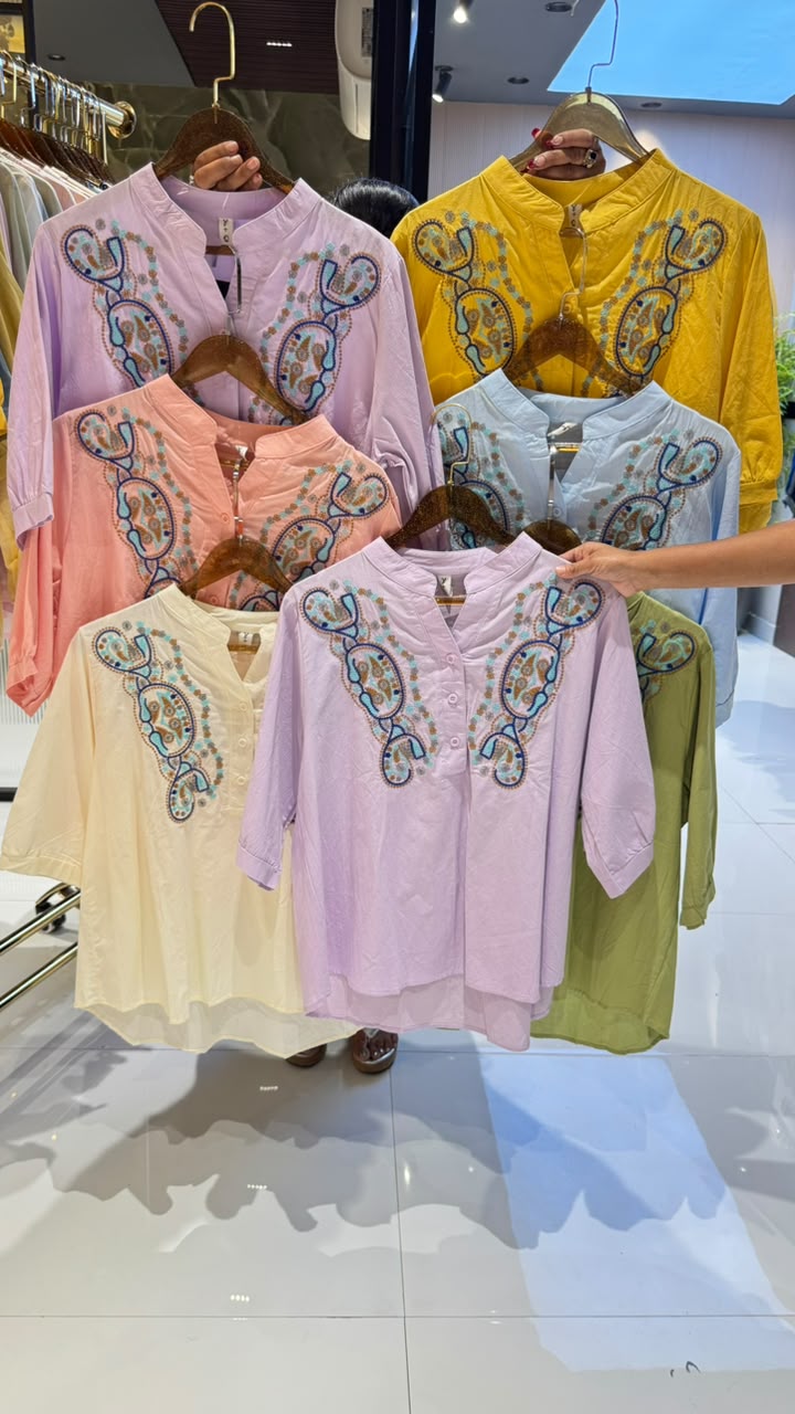 Split Neck Bohemian Embroidered Imported Tunic- 15130