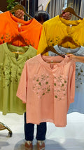 Women's Lightweight Floral Embroidered Peasant Top- 15132