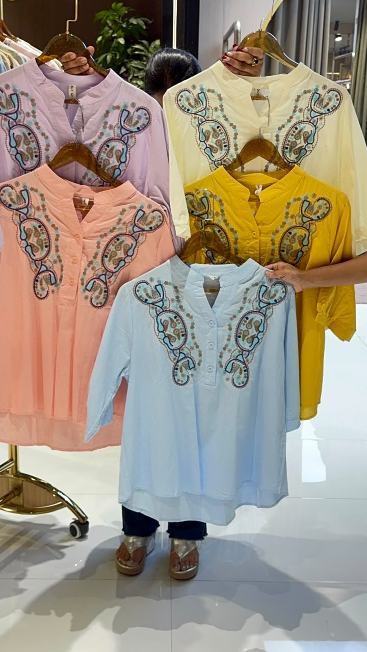 Split Neck Bohemian Embroidered Imported Tunic- 15130