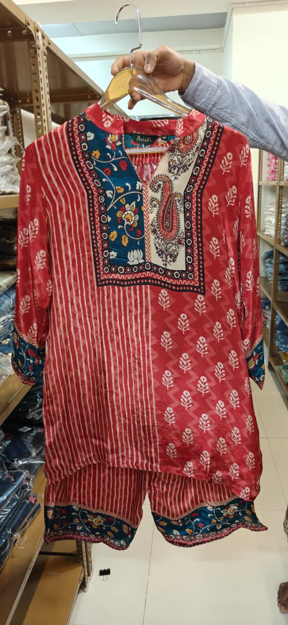 Colorful Multiprints Flowy Crepe Light Weight Casual Co-Ord Set- 15473