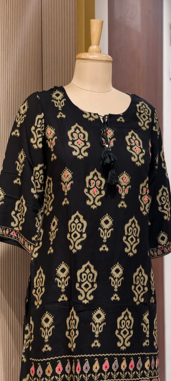 Mango Buti Inspired Block Prints Tassel Accent German Rayon Co-Ord Set- 15468