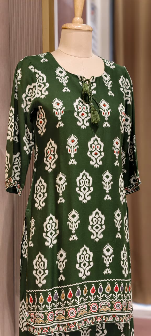 Mango Buti Inspired Block Prints Tassel Accent German Rayon Co-Ord Set- 15468