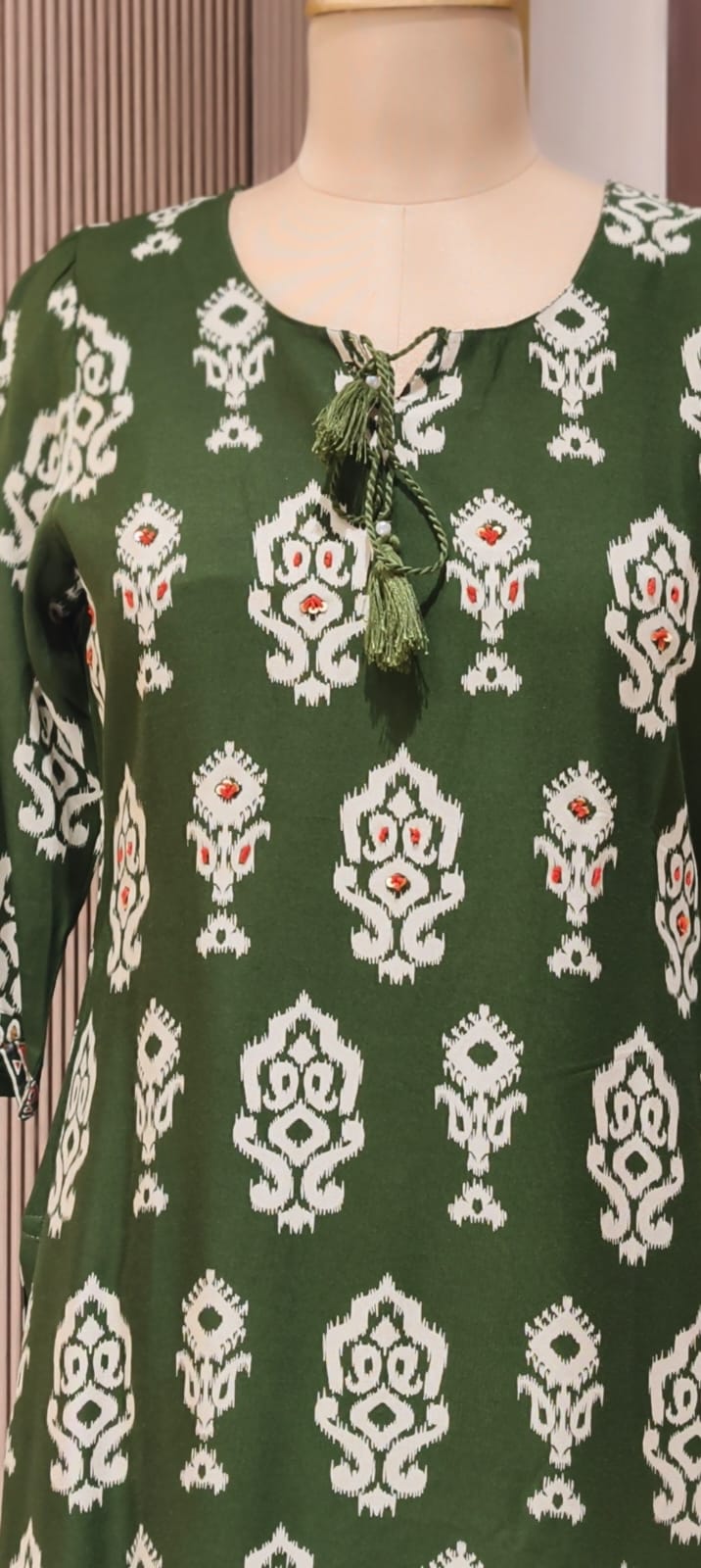 Mango Buti Inspired Block Prints Tassel Accent German Rayon Co-Ord Set- 15468