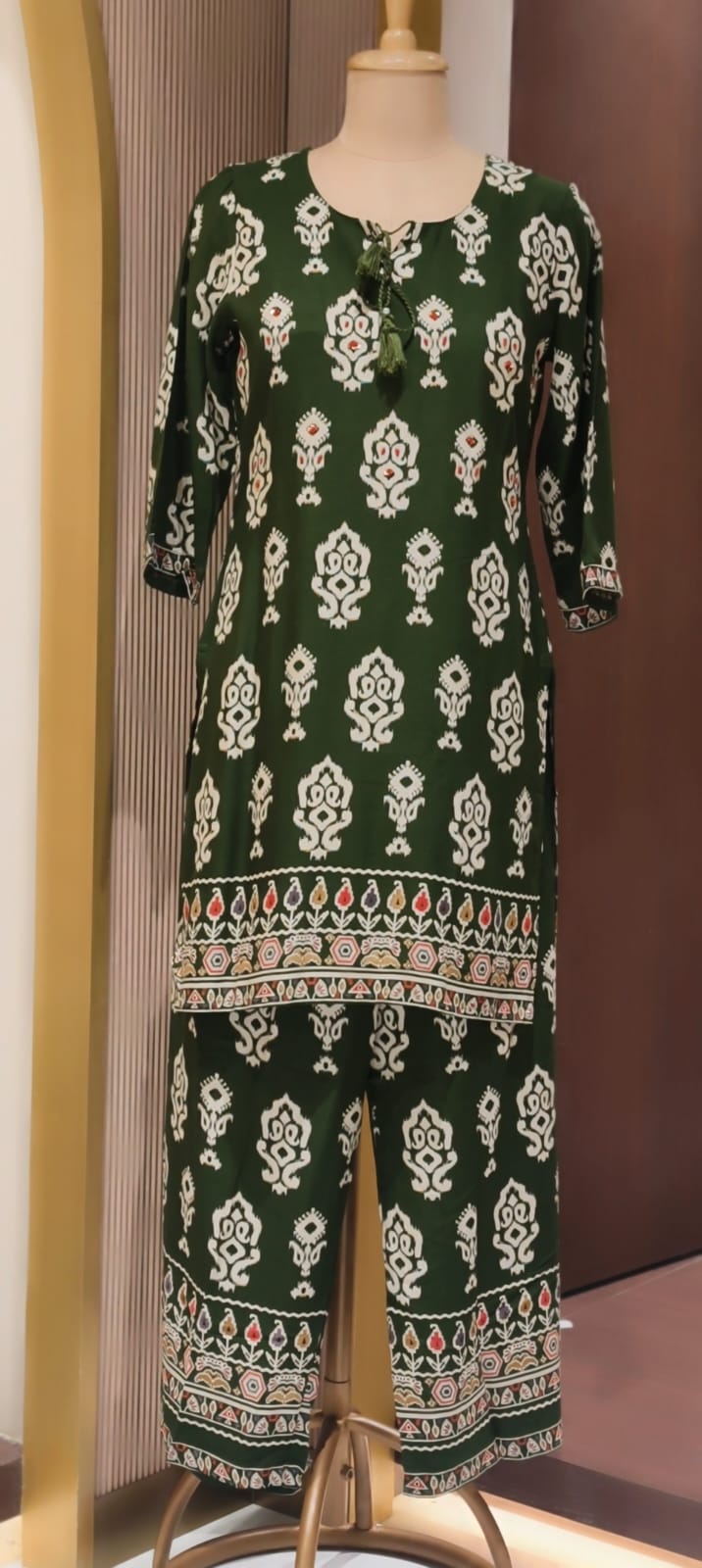 Mango Buti Inspired Block Prints Tassel Accent German Rayon Co-Ord Set- 15468