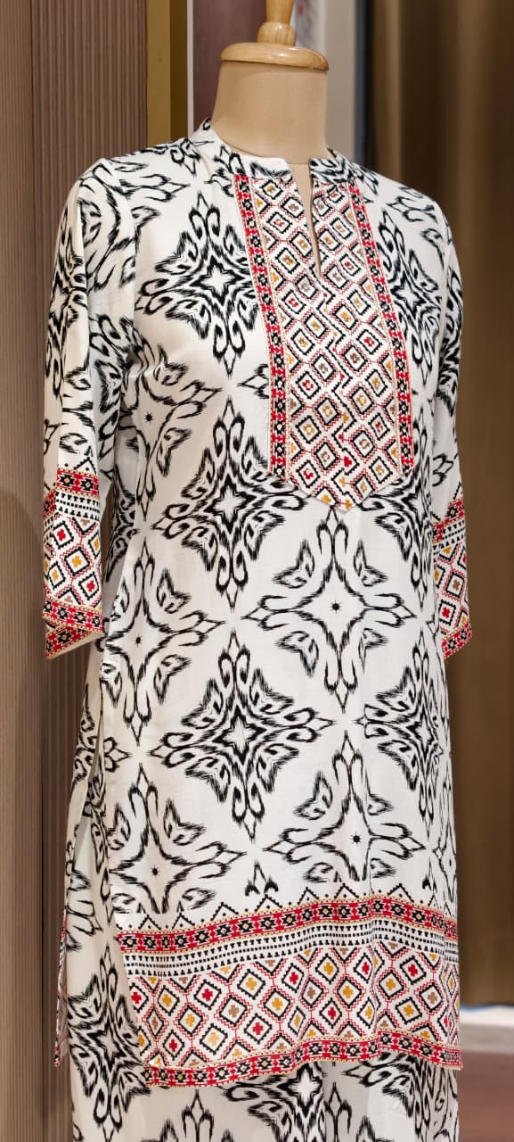 Illusional Floral Block Prints Abstract Yoke Cotton Co-Ord Set- 15471