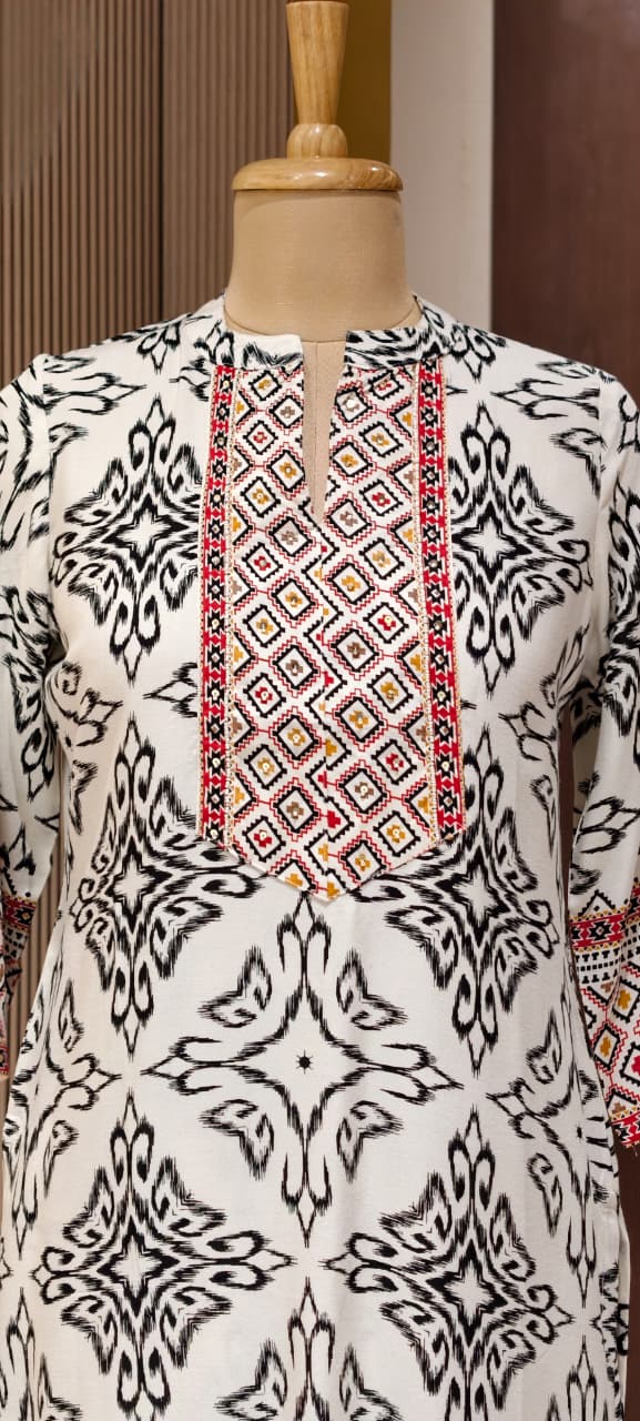 Illusional Floral Block Prints Abstract Yoke Cotton Co-Ord Set- 15471