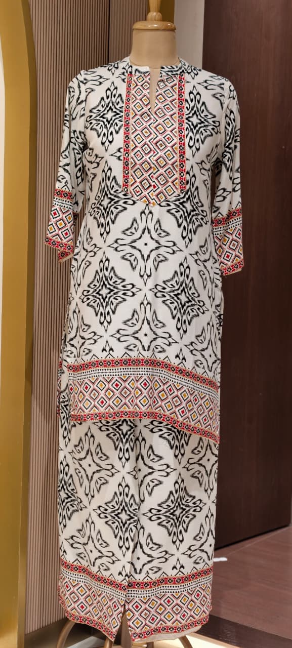 Illusional Floral Block Prints Abstract Yoke Cotton Co-Ord Set- 15471