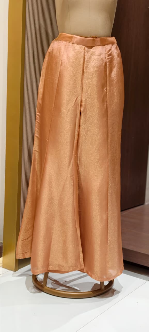 Floral Bloom Pastel Hand-Embroidered Sleeveless Short Kurti with Palazzo & Sheer Dupatta Set In Tissue Fabric- 15308
