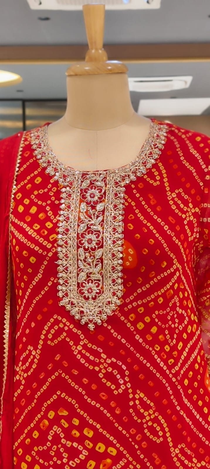 Georgette Bandhani Print Embroidered Full Suit Set with Dupatta And Bottom- 15482