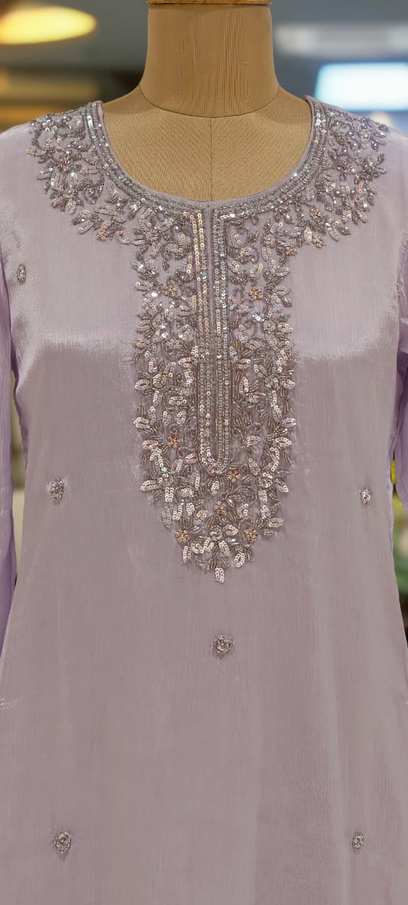 Elegant Embroidered Yoke Pastel Inspired Chinon A-Line Full Suit Set With Dupatta- 15502