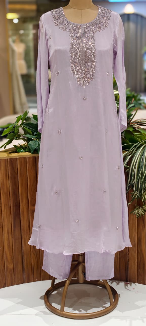 Elegant Embroidered Yoke Pastel Inspired Chinon A-Line Full Suit Set With Dupatta- 15502