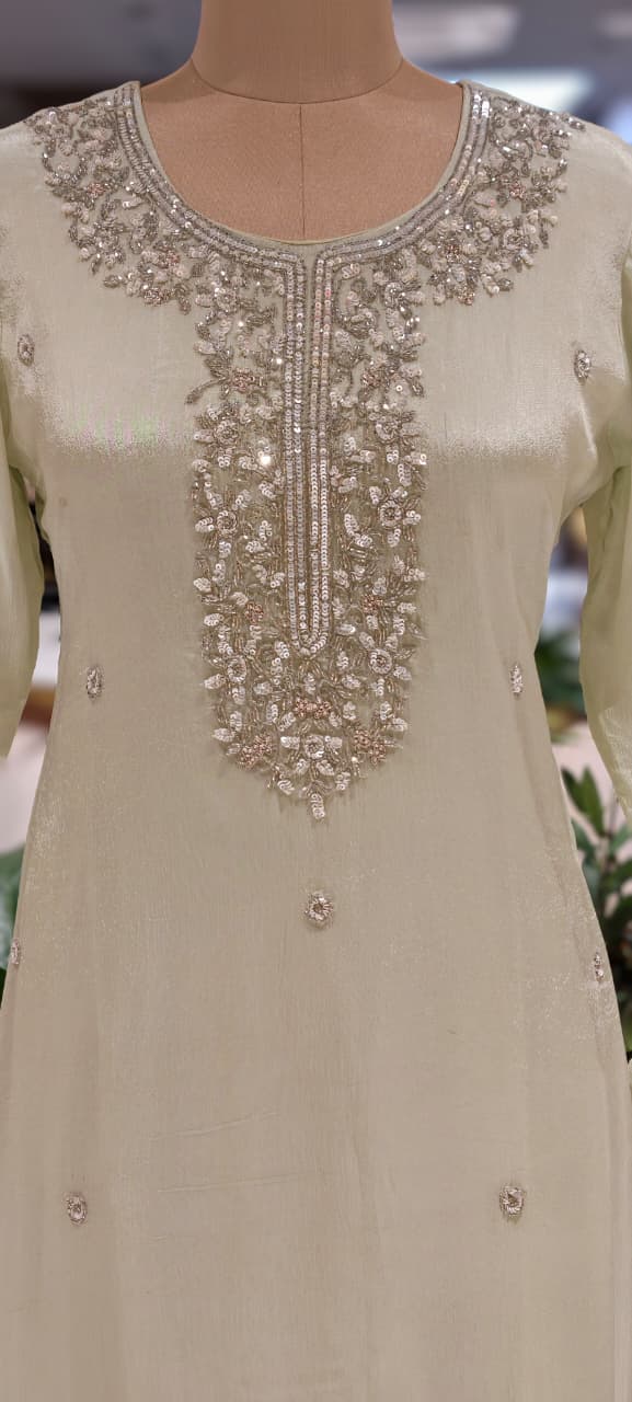 Elegant Embroidered Yoke Pastel Inspired Chinon A-Line Full Suit Set With Dupatta- 15502