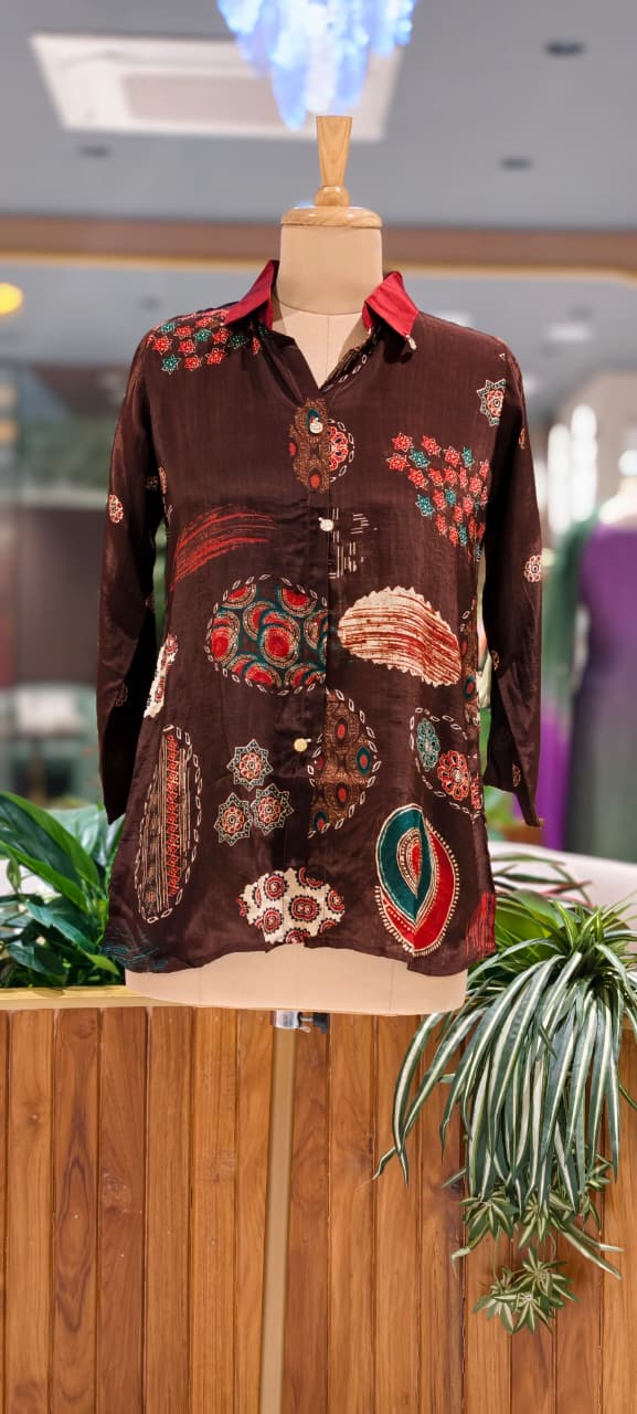 Heritage Geometric Multi Print Casual Crepe Shirt- 15434