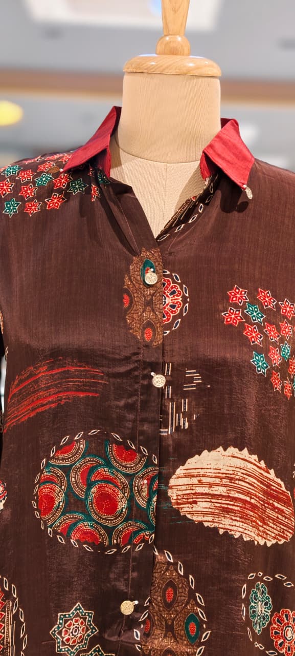 Heritage Geometric Multi Print Casual Crepe Shirt- 15434
