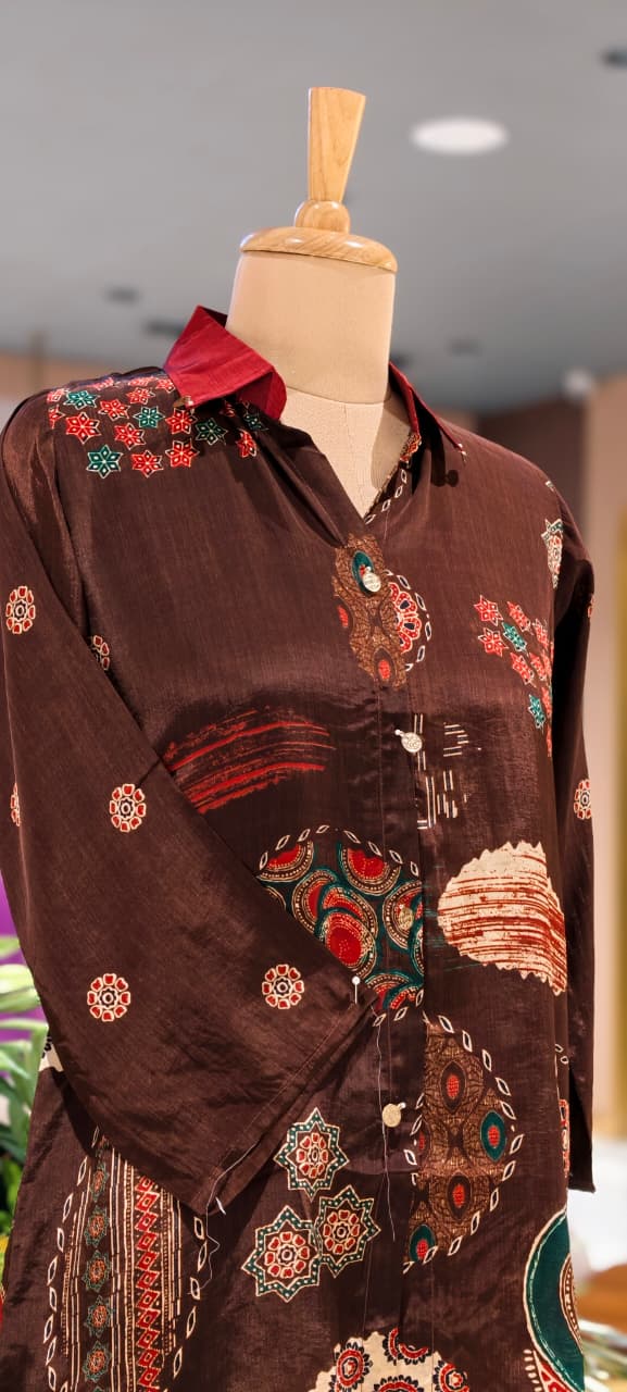 Heritage Geometric Multi Print Casual Crepe Shirt- 15434