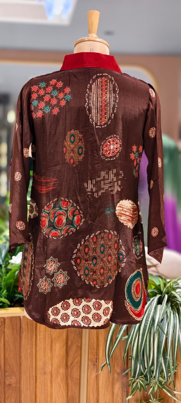 Heritage Geometric Multi Print Casual Crepe Shirt- 15434