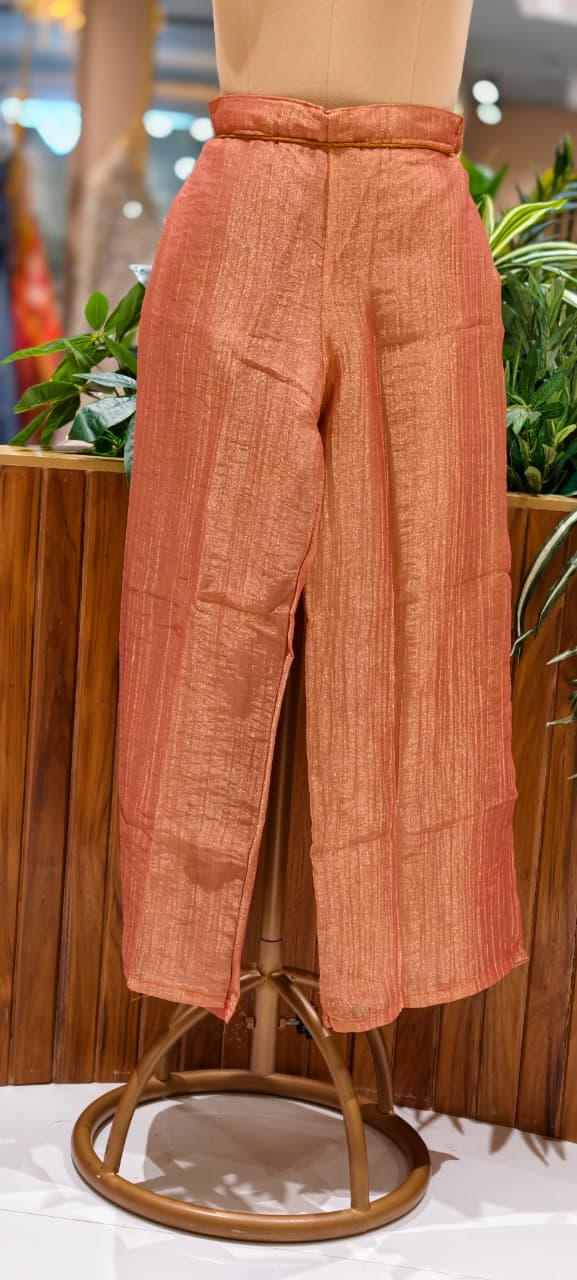 Front Tie-Up Tassel Sequin Detailing Shimmer Crush Tissue Co-Ord Set- 15526