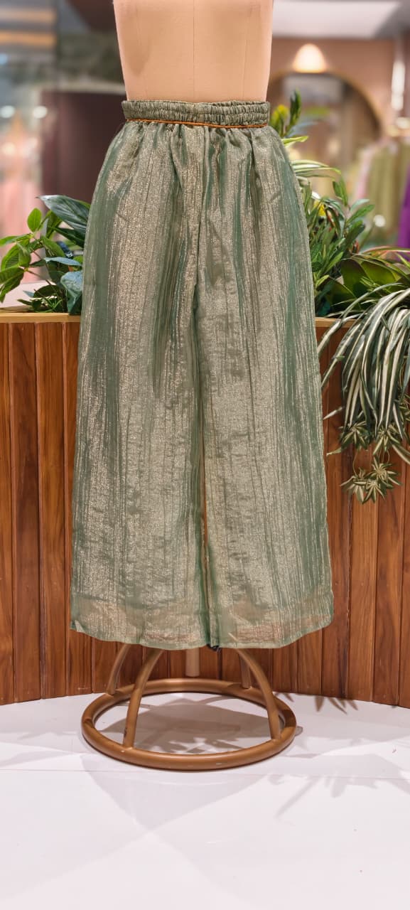 Embellished Shimmer Outer With Collared Matching Co-Ord Set In Crush Tissue Fabric- 15530