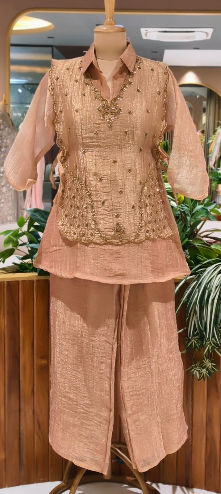 Intricate Gold Scattered Embellishments Crush Tissue Co-Ord Set- 15527