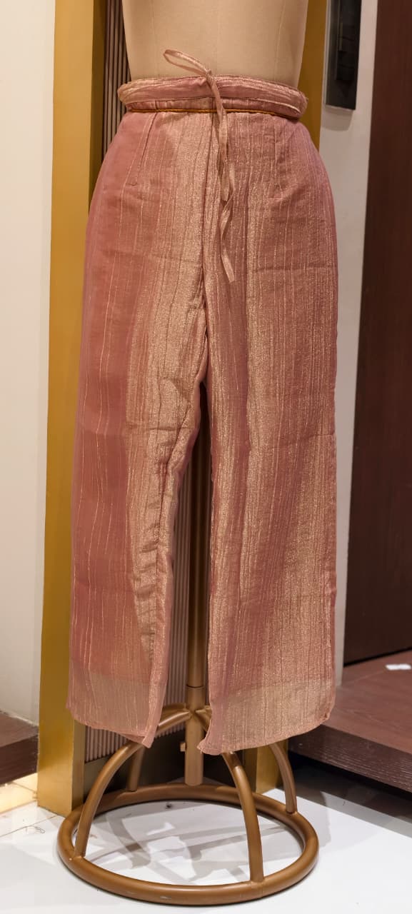 Royal Zardosi Work Beads Tassel Yoke With Pearl Bordered Tissue Kaftan & Loose Palazzo Bottom- 15559