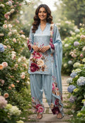 Flower Print Pure Crepe Full suit with Farshi Bottom And Dupatta
