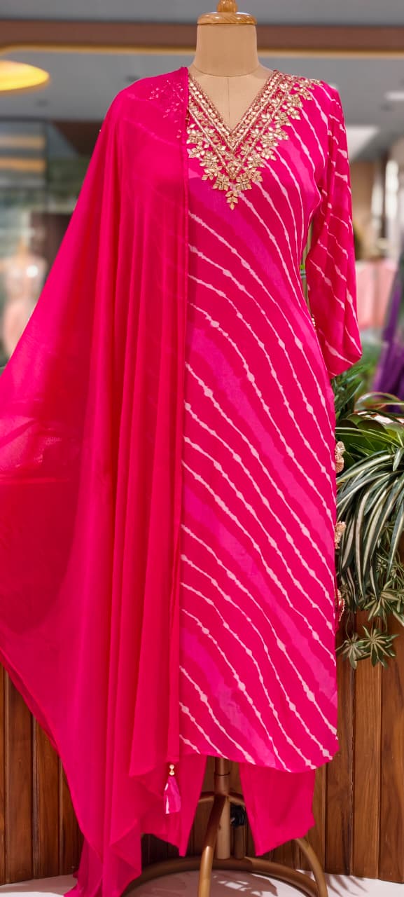 Lehriya Elegance Gotta Neckline Vibrant Chinon Full Suit Set With Dupatta- 15607