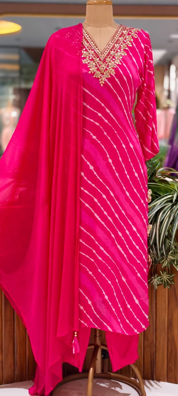Lehriya Elegance Gotta Neckline Vibrant Chinon Full Suit Set With Dupatta- 15607