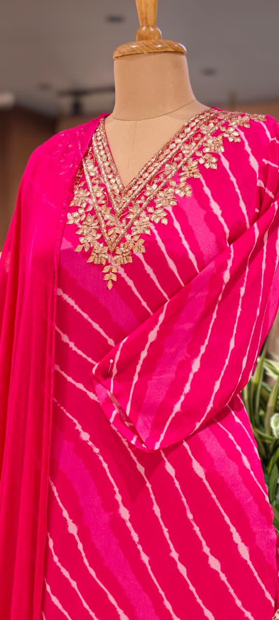 Lehriya Elegance Gotta Neckline Vibrant Chinon Full Suit Set With Dupatta- 15607