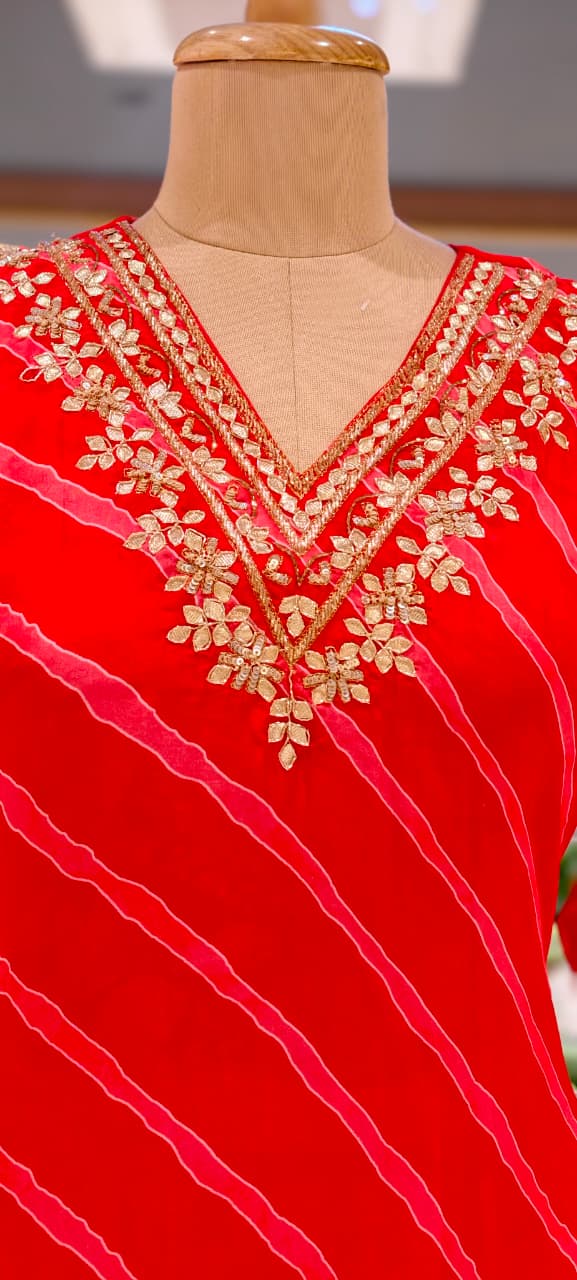 Stunning Lehriya Print Gotta Embellished Organza Full Suit Set With Dupatta- 15607