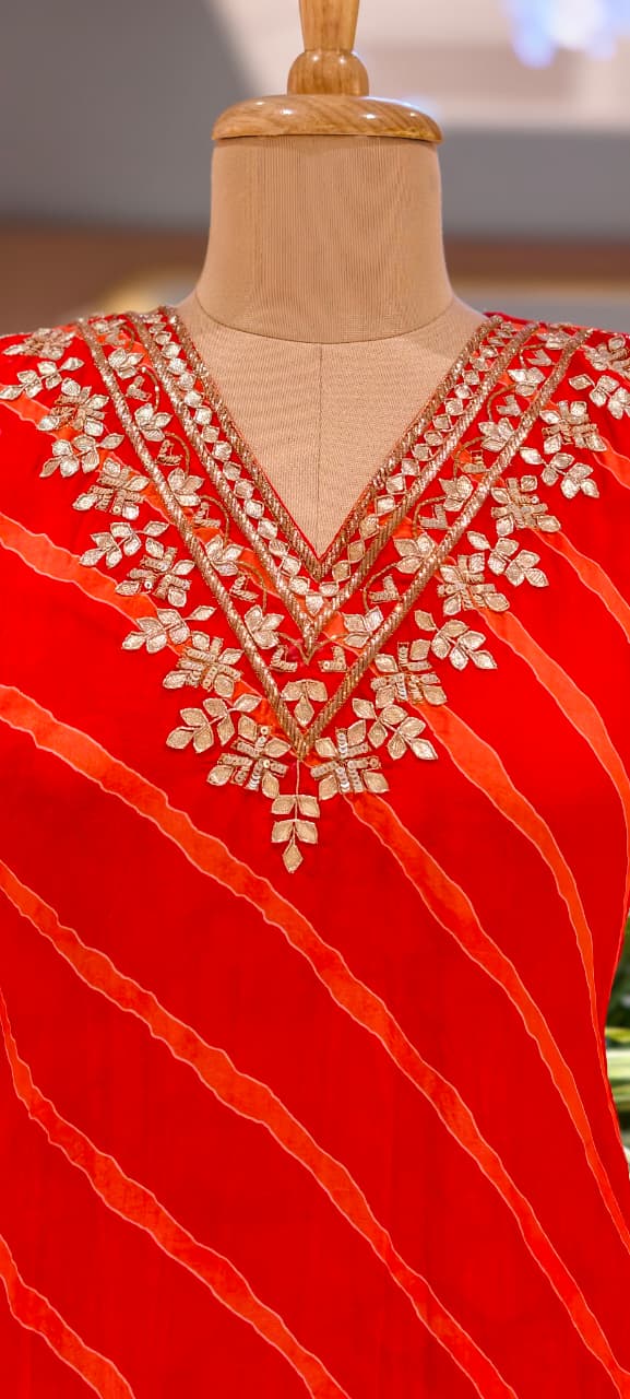 Stunning Lehriya Print Gotta Embellished Organza Full Suit Set With Dupatta- 15607