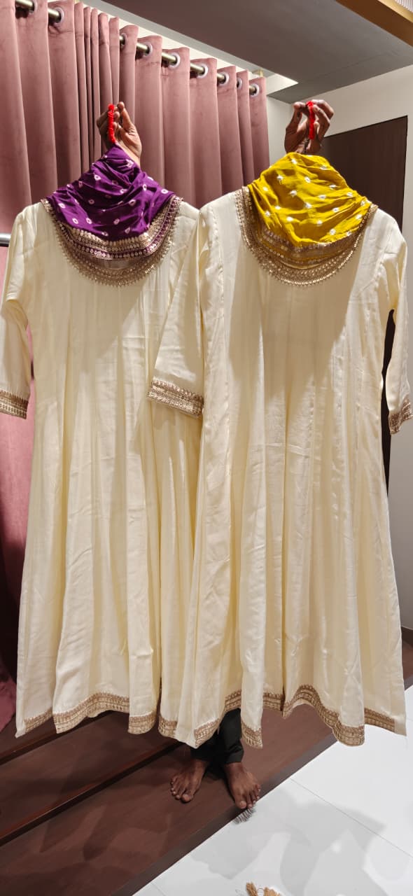 Very Decent Solid Panel Anarkali Full Suit Set With Bold Tone Dupatta- 15568