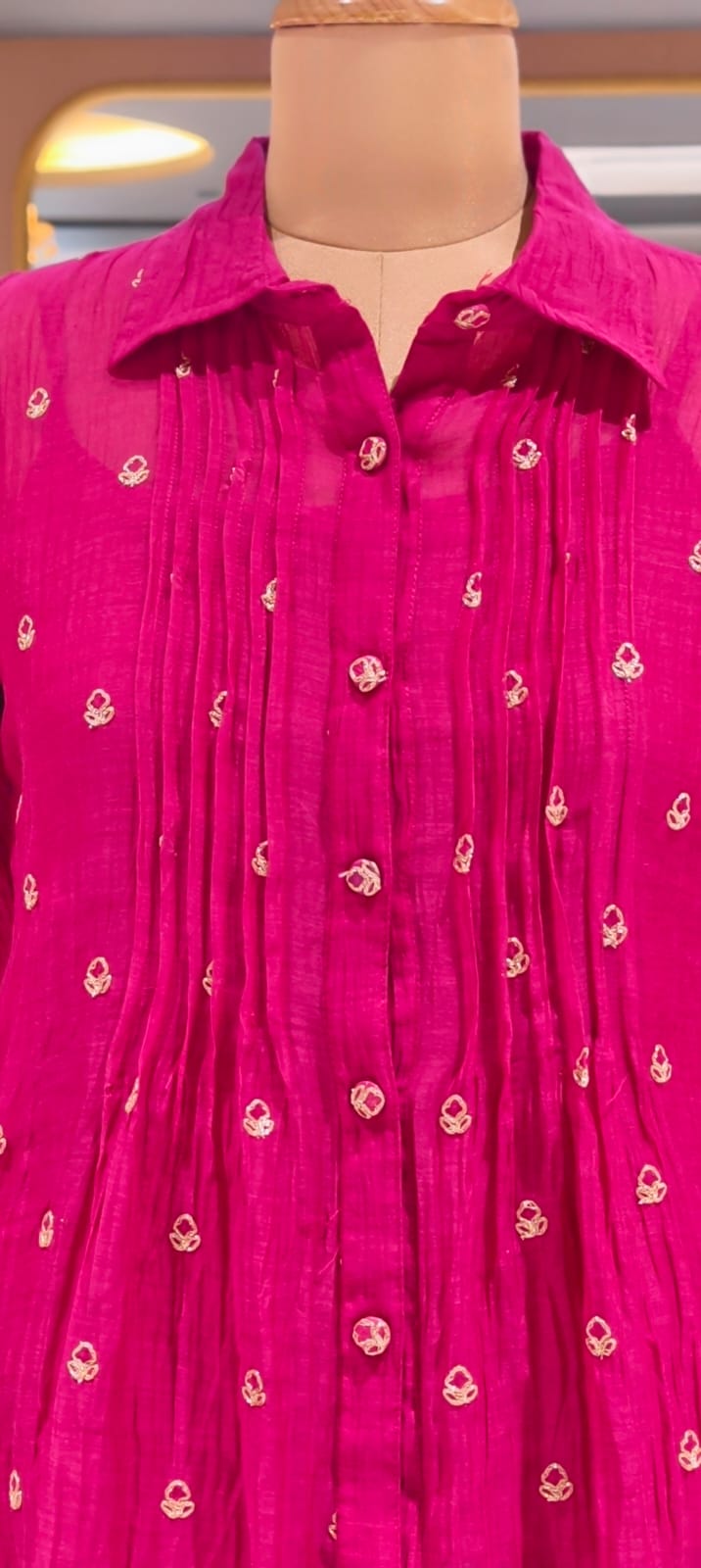 Tiny Floral Intricate Embroidery Inner Style Co-Ord Set In Crush Mul-Chanderi Fabric- 15619