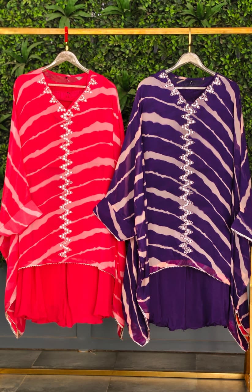 Elegant Tie-Dye Leheriya Kaftan Kurta with Palazzo Co-Ord Set for Festive & Casual Wear-15610