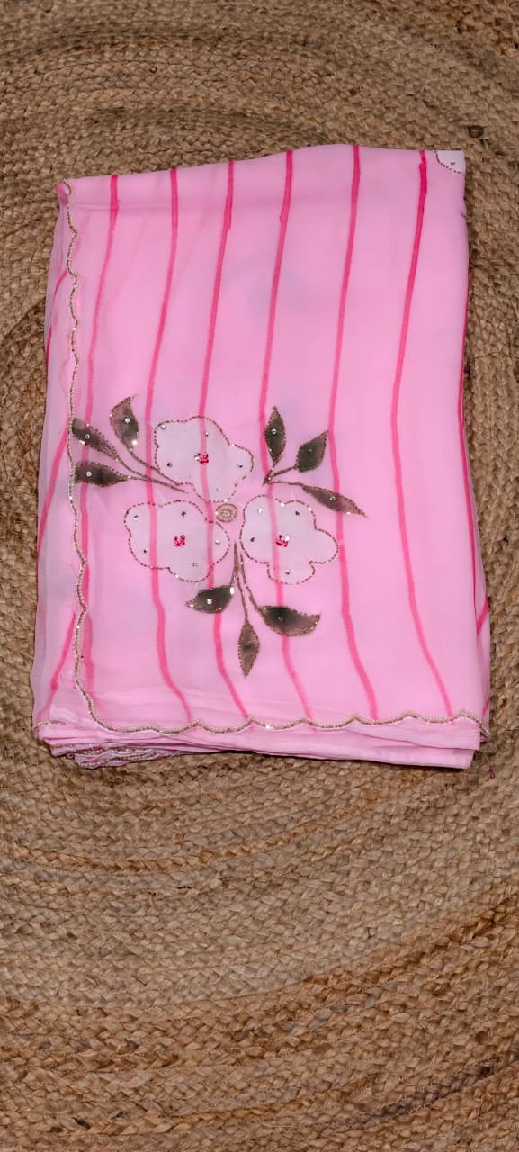 Elegant Digital Floral Prints With Glitter Highlights Semi-Georgette Saree With Unstitched Blouse- 15656