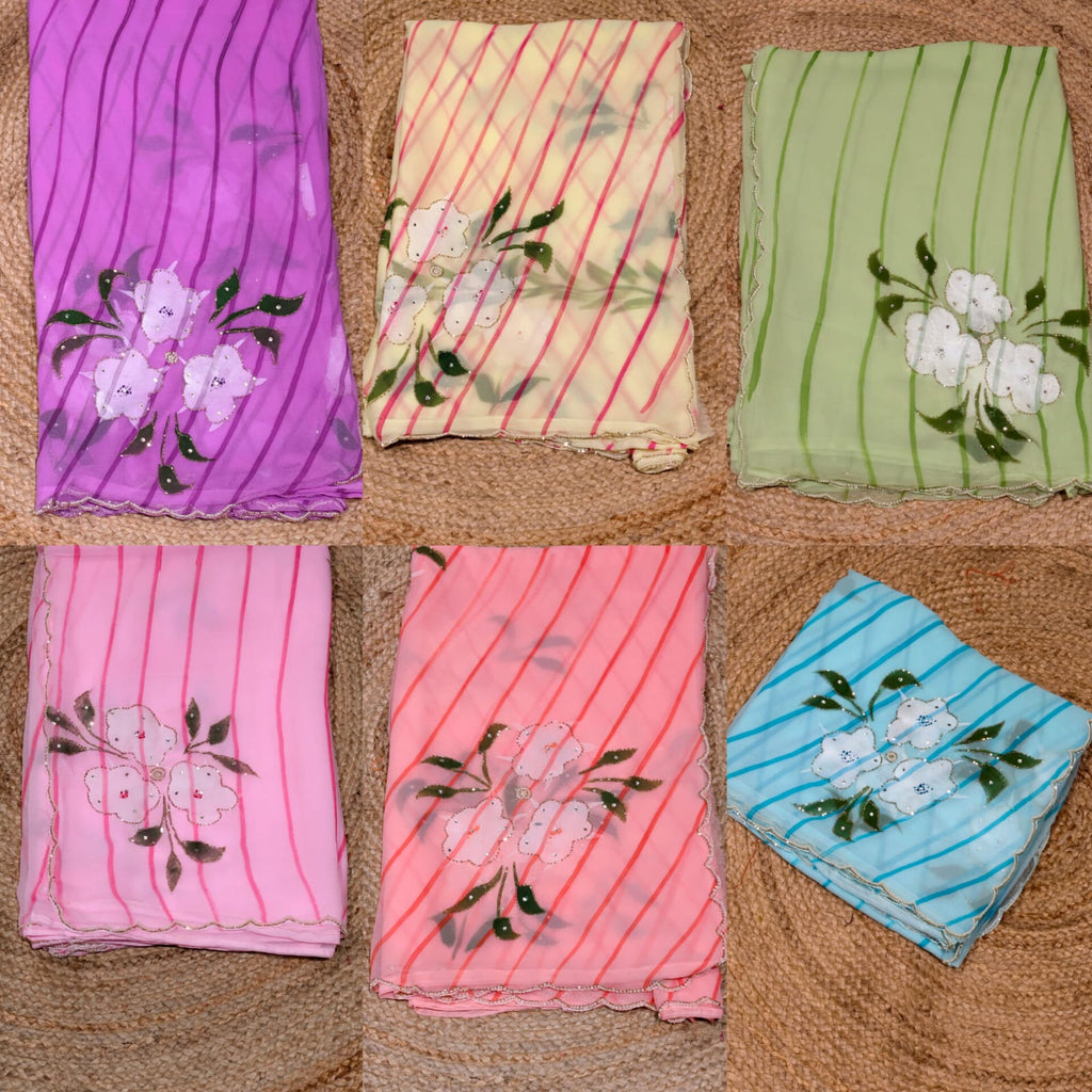 Elegant Digital Floral Prints With Glitter Highlights Semi-Georgette Saree With Unstitched Blouse- 15656