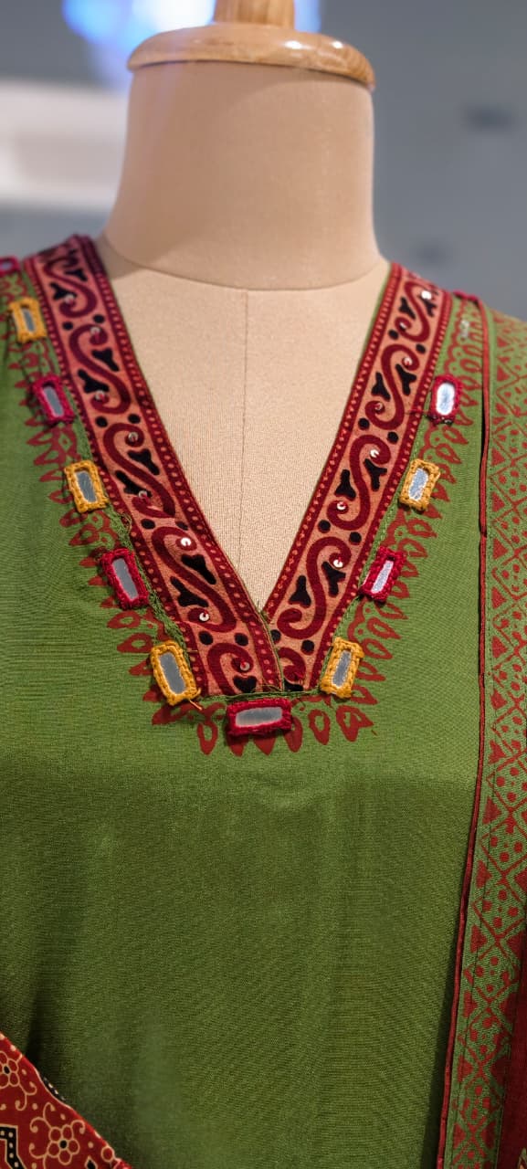 Dual Color Combination Ethnic Printed Full Suit Set With Dupatta- 15637