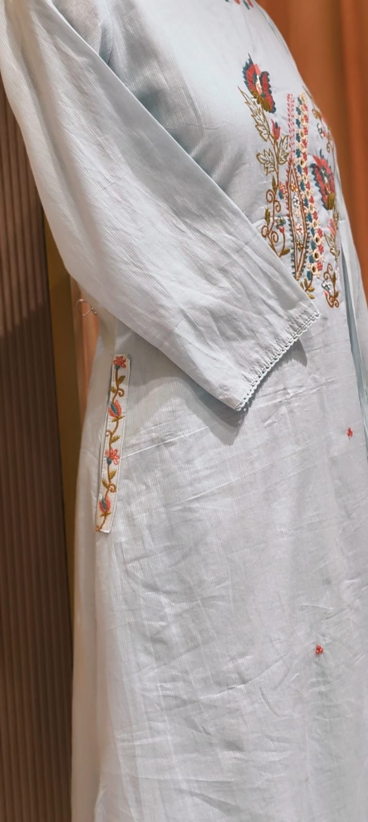 Contrasted Mossaic Floral Embroidery With Foil Mirror Touch Sili Cotton A-Line Full Suit Set With Dupatta- 15671