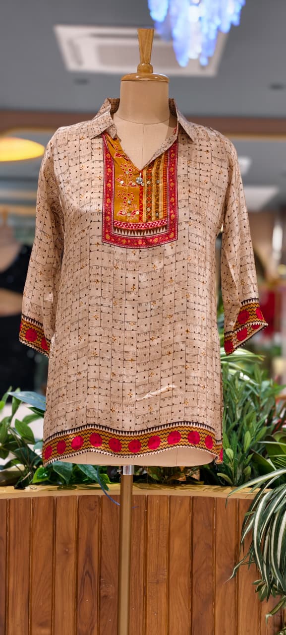 Abstract Highlighted Printed Collared Casual Wear Crepe Shirt- 15634