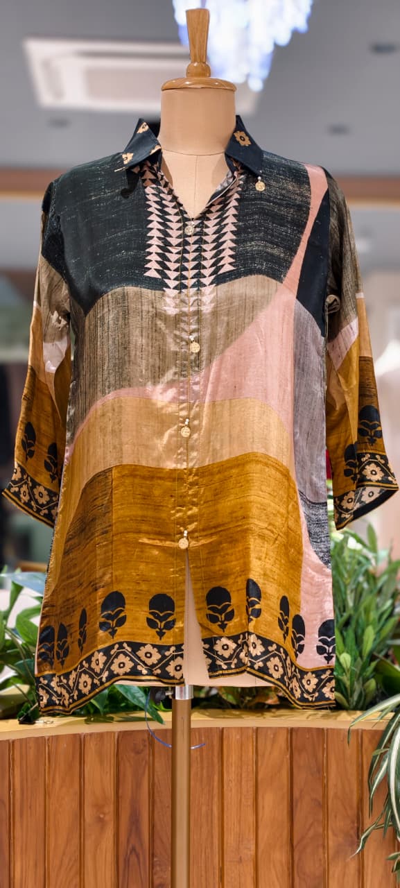 Beautiful Illusional Multi Tone Printed Crepe Shirt- 15634