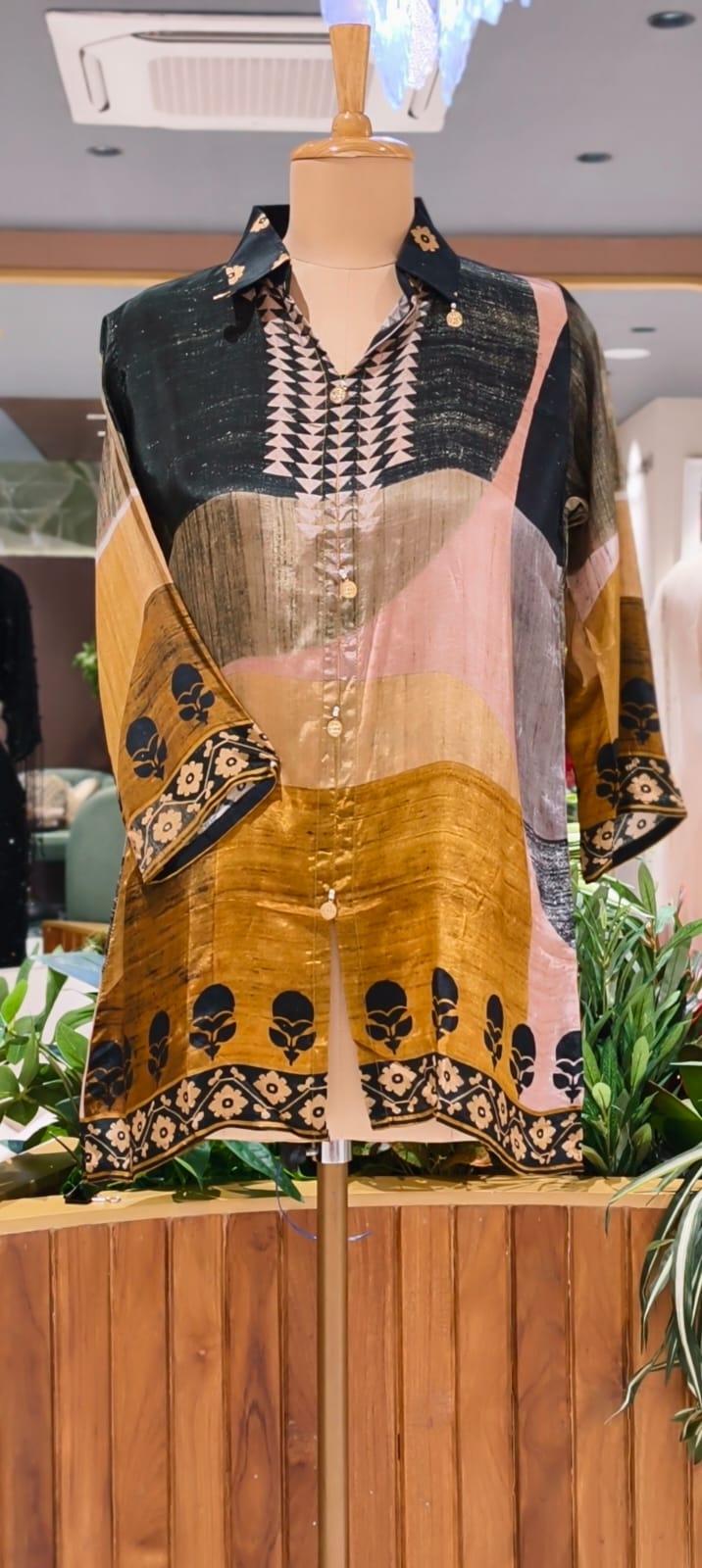 Beautiful Illusional Multi Tone Printed Crepe Shirt- 15634