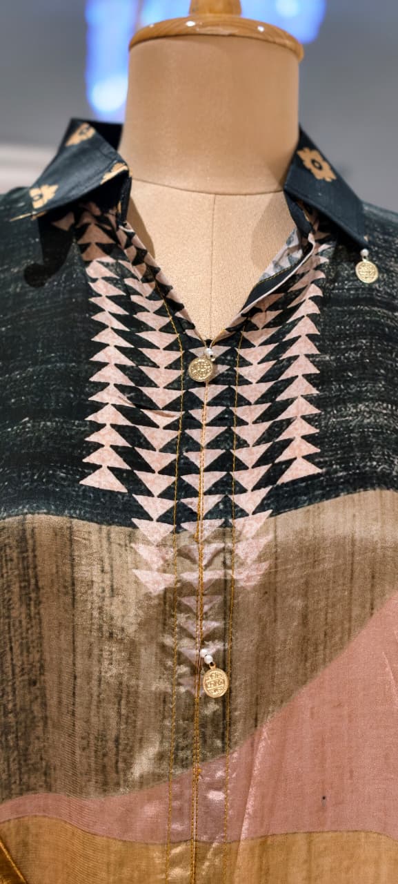 Beautiful Illusional Multi Tone Printed Crepe Shirt- 15634