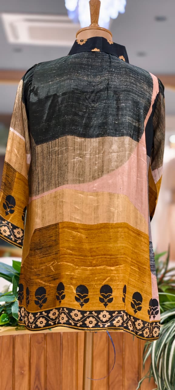 Beautiful Illusional Multi Tone Printed Crepe Shirt- 15634